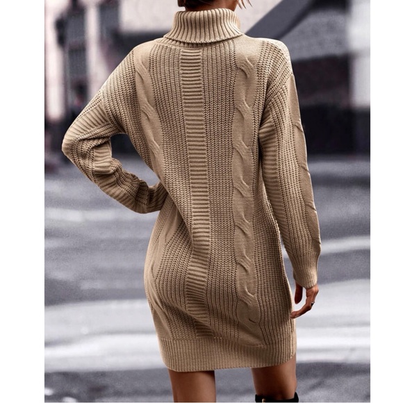 Cozy turtleneck Cable Knit Sweater Dress - Picture 5 of 6
